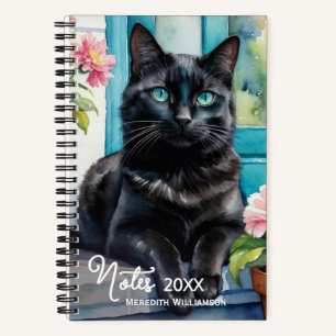Elegante Zwarte Kat Aquarel Kunst Persoonlijk Notitieboek