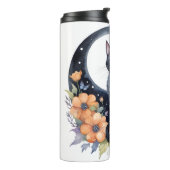 Elegante Zwarte Kat Bloemen Maan Kunst Kat Liefheb Thermosbeker (Gedraaid links)