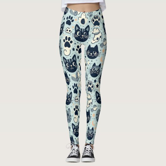 Elegante zwarte kat Chic Leggings (Voorkant)
