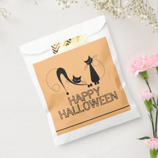 Elegante Zwarte Kat, Gelukkig Halloween Bedankzakje (Gezegeld)