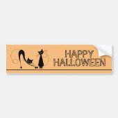 Elegante Zwarte Kat, Gelukkig Halloween Bumpersticker (Voorkant)