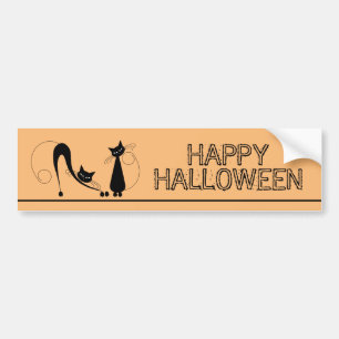 Elegante Zwarte Kat, Gelukkig Halloween Bumpersticker