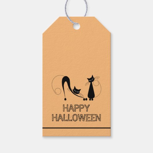 Elegante Zwarte Kat, Gelukkig Halloween Cadeaulabel (Voorkant)
