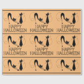 Elegante Zwarte Kat, Gelukkig Halloween Cadeaupapier (Vlak)