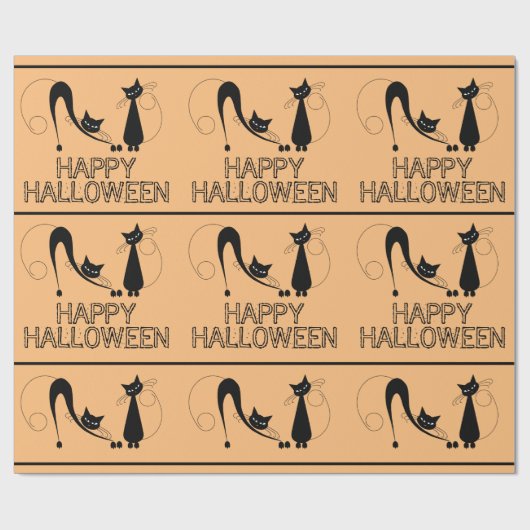 Elegante Zwarte Kat, Gelukkig Halloween Cadeaupapier (Vlak)