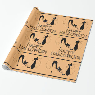 Elegante Zwarte Kat, Gelukkig Halloween Cadeaupapier