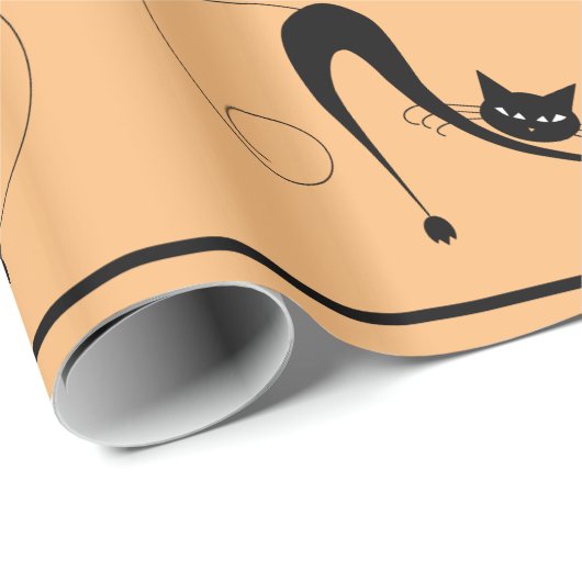 Elegante Zwarte Kat, Gelukkig Halloween Cadeaupapier (Rol Hoek)