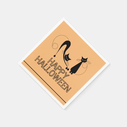 Elegante Zwarte Kat, Gelukkig Halloween Servet (Hoek)
