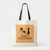 Elegante Zwarte Kat, Gelukkig Halloween Tote Bag (Achterkant)