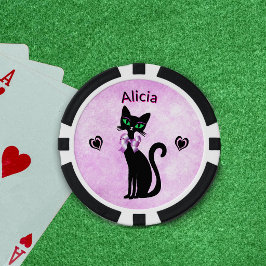 Elegante Zwarte Kat Grote Roze Strik Zwarte Roze H Poker Chips