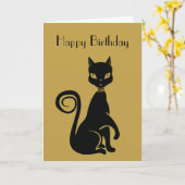 Elegante zwarte kat Happy Birthday Kaart (Gele Bloem)