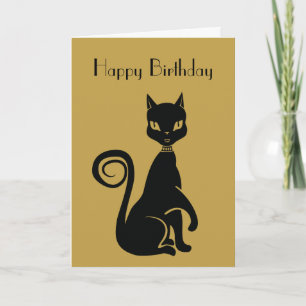 Elegante zwarte kat Happy Birthday Kaart