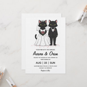 Elegante zwarte kat huwelijksuitnodiging kaart