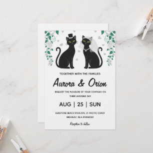Elegante zwarte kat huwelijksuitnodiging kaart