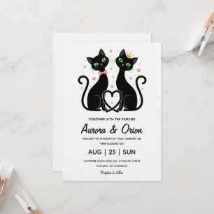 Elegante zwarte kat huwelijksuitnodiging kaart