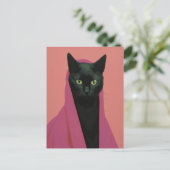 Elegante Zwarte Kat in Roze Briefkaart (Staand voorkant)