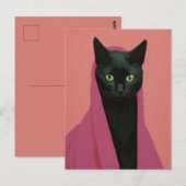 Elegante Zwarte Kat in Roze Briefkaart (Voorkant / Achterkant)