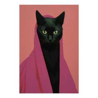 Elegante Zwarte Kat in Roze Perfect Poster