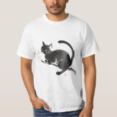 Elegante zwarte kat inkt schilderij t-shirt (Voorkant)