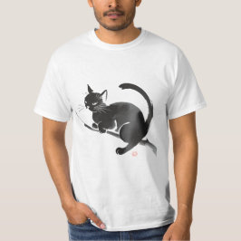 Elegante zwarte kat inkt schilderij t-shirt