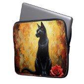 Elegante Zwarte Kat Laptop Sleeve (Voorkant Links)