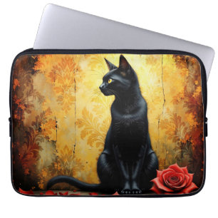 Elegante Zwarte Kat Laptop Sleeve