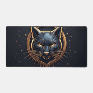 Elegante Zwarte Kat Met Gouden Druppel Effect 🐈 Bureaumat