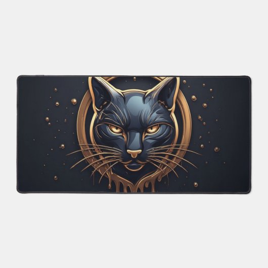 Elegante Zwarte Kat Met Gouden Druppel Effect 🐈 Bureaumat (Voorkant)