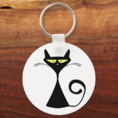 Elegante Zwarte Kat Minimalistische Kunst Sleutelhanger (Voorkant)