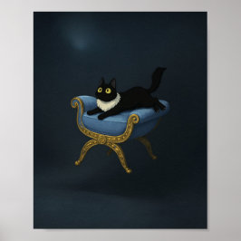 Elegante zwarte kat op Blue Chaise Lounge - Ghibli Poster