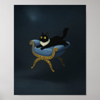 Elegante zwarte kat op Blue Chaise Lounge - Ghibli Poster