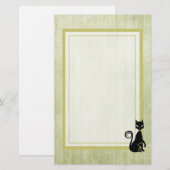 Elegante zwarte kat op een vervaagde gestreepte ac briefpapier (Voorkant / Achterkant)