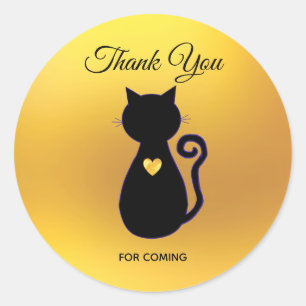 Elegante Zwarte Kat Silhouet op Gouden Bedankt Ronde Sticker