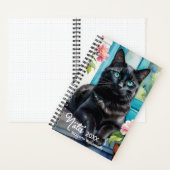 Elegante zwarte kat Waterverf kunst gepersonalisee Notitieboek (Binnen)