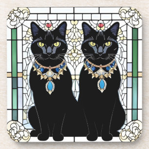 Elegante Zwarte Katten met Sieraden Bier Onderzetter