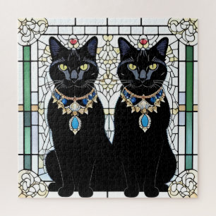 Elegante Zwarte Katten met Sieraden Legpuzzel