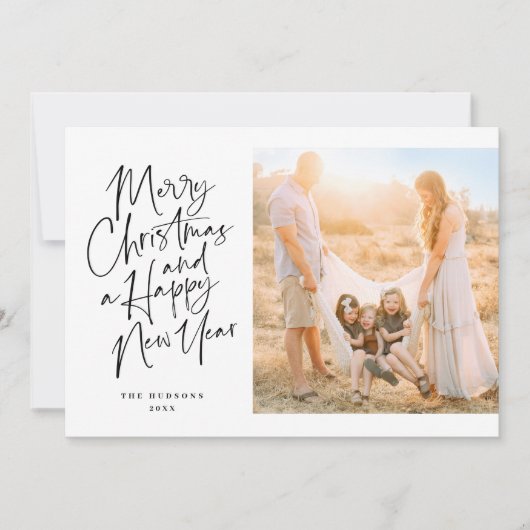 Elegante zwarte kerst kalligrafie script collage feestdagenkaart (Voorkant)