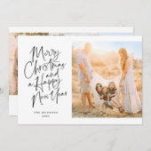 Elegante zwarte kerst kalligrafie script collage feestdagenkaart (Voorkant / Achterkant)