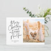 Elegante zwarte kerst kalligrafie script collage feestdagenkaart (Staand voorkant)