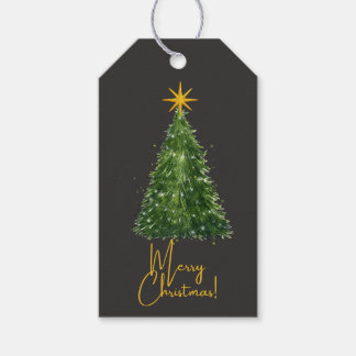 Elegante Zwarte Kerstboom Gift Tag Cadeaulabel