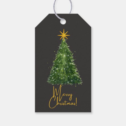 Elegante Zwarte Kerstboom Gift Tag  Cadeaulabel (Voorkant)