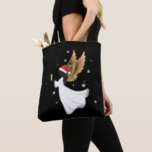 Elegante Zwarte Kerstengel met Gouden Vleugels Tote Bag