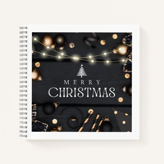 Elegante zwarte Kerstmis Spiraal Notebook Notitieboek (Voorkant)