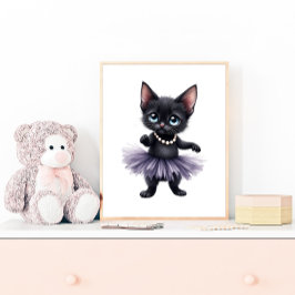 Elegante Zwarte Kitten Ballerina in Paarse Tutu Poster