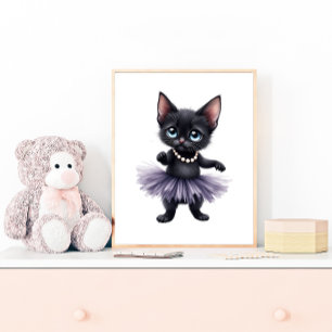 Elegante Zwarte Kitten Ballerina in Paarse Tutu Poster