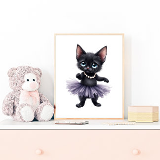 Elegante Zwarte Kitten Ballerina in Paarse Tutu Poster