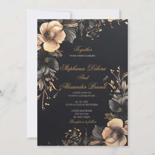 Elegante zwarte klassieke donkere gotische bloemen kaart (Voorkant)