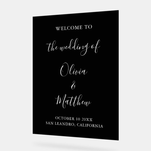 Elegante zwarte klassieke minimalistische bruiloft acryl bord (Hoek)