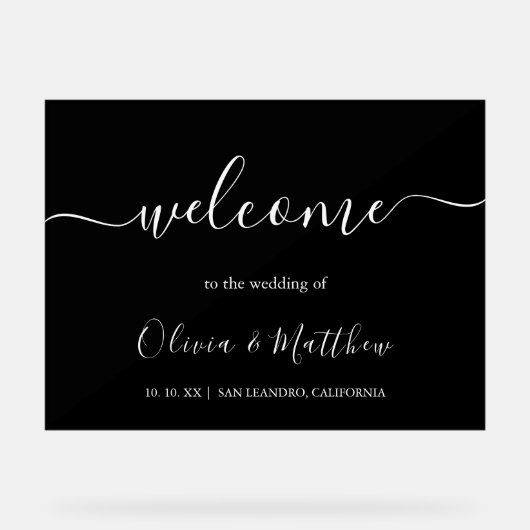 Elegante zwarte klassieke minimalistische bruiloft acryl bord (Voorkant)