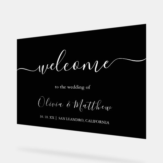 Elegante zwarte klassieke minimalistische bruiloft acryl bord (Hoek)